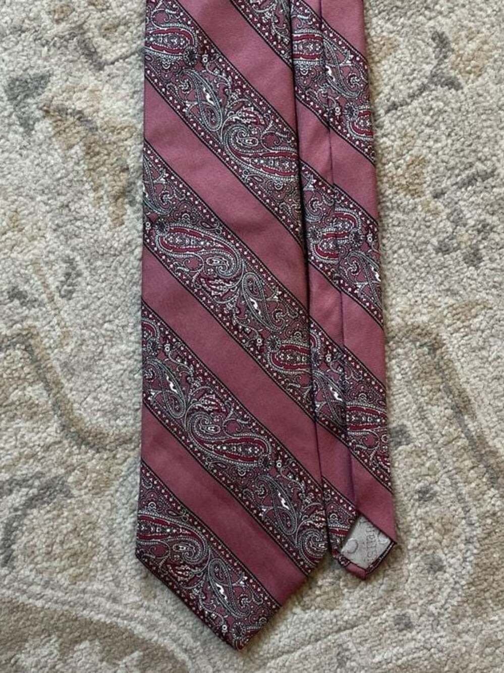 Christian Dior Vintage Silk Paisley Striped Tie Mauve Pink